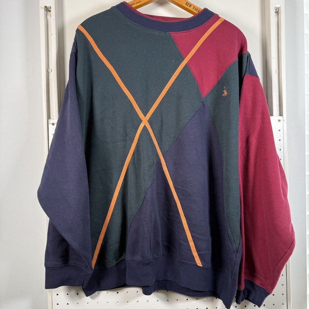 Knights of Round Table Sweatshirt Mens XL Multi Colorblock Fleece Lined Vintage